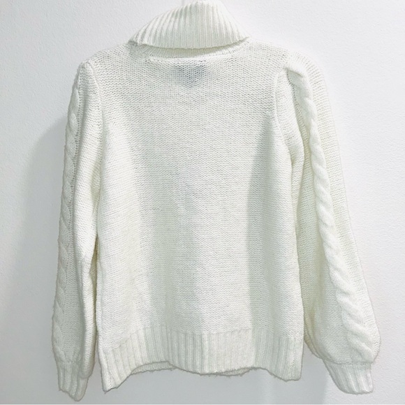 Ivory cream turtle neck long sleeve cable knit sweater - Picture 6 of 6